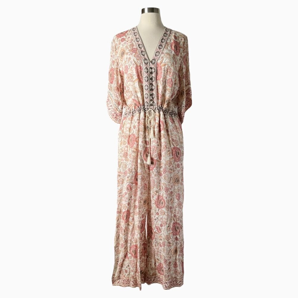 Spell Zahara Floral Pantsuit Jumpsuit Pink Cream Metallic Boho Festival S - Picture 12 of 12